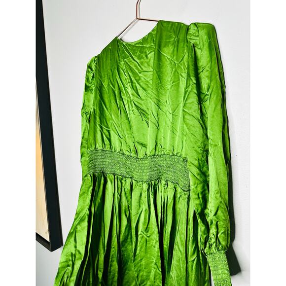 ALLSAINTS Estelle Green Satin Silk Long Sleeve Handkerchief Midi Dress Size 8 - Picture 14 of 14
